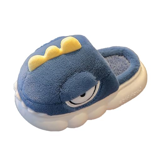 Dinosaurier Hausschuhe Mädchen Junge Warm Winterschuhe Kuschelige Tierhausschuhe Anti Rutsch Haus Pantoffeln Weiche Baumwolle Kinderhausschuhe Flauschig Süße Slipper (Dark Blue #1, 30.5) von Generic