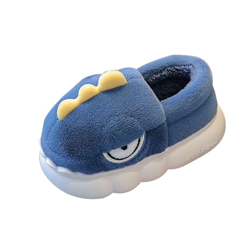 Dinosaurier Hausschuhe Mädchen Junge Warm Winterschuhe Kuschelige Tierhausschuhe Anti Rutsch Haus Pantoffeln Weiche Baumwolle Kinderhausschuhe Flauschig Süße Slipper (Dark Blue #2, 30.5) von Generic