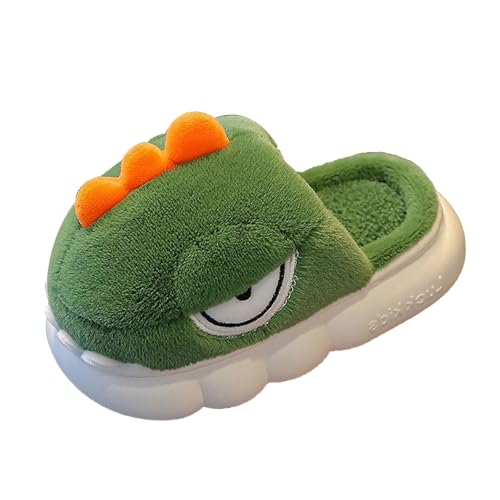 Dinosaurier Hausschuhe Mädchen Junge Warm Winterschuhe Kuschelige Tierhausschuhe Anti Rutsch Haus Pantoffeln Weiche Baumwolle Kinderhausschuhe Flauschig Süße Slipper (Green #1, 28) von Generic