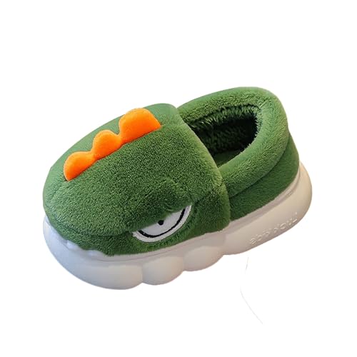 Dinosaurier Hausschuhe Mädchen Junge Warm Winterschuhe Kuschelige Tierhausschuhe Anti Rutsch Haus Pantoffeln Weiche Baumwolle Kinderhausschuhe Flauschig Süße Slipper (Green #2, 30.5) von Generic