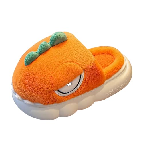 Dinosaurier Hausschuhe Mädchen Junge Warm Winterschuhe Kuschelige Tierhausschuhe Anti Rutsch Haus Pantoffeln Weiche Baumwolle Kinderhausschuhe Flauschig Süße Slipper (Orange #1, 28) von Generic