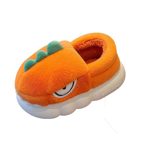 Dinosaurier Hausschuhe Mädchen Junge Warm Winterschuhe Kuschelige Tierhausschuhe Anti Rutsch Haus Pantoffeln Weiche Baumwolle Kinderhausschuhe Flauschig Süße Slipper (Orange #2, 33.5) von Generic