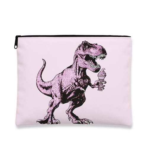 Dinosaurier-Make-up-Tasche, Pfirsich-Tyrannosaurus, niedlicher Cartoon-Kosmetik-Reisetasche für Damen, tragbarer Canvas-Reißverschluss-Organizer, lustiges Geschenk, Hautpflege, Kulturbeutel von Generic