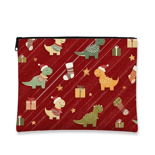 Dinosaurier-Make-up-Tasche, niedliche Reise-Kosmetiktasche für Kinder, tragbarer Canvas-Organizer mit Reißverschluss, Weihnachts-Kulturbeutel, Rot, 7x9 Inch, Dinosaurier von Generic