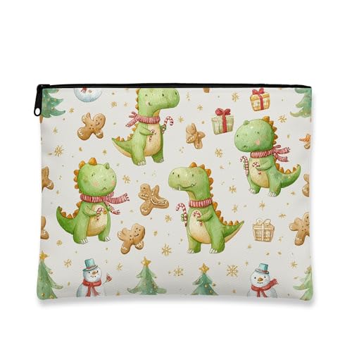 Dinosaurier-Make-up-Tasche, niedlicher grüner Dino-Urlaubskosmetik-Reisetasche für Kinder, tragbare kleine Canvas-Reißverschluss-Organizer, Weihnachts-Hautpflege-Kulturbeutel, Grün , 7x9 Inch von Generic