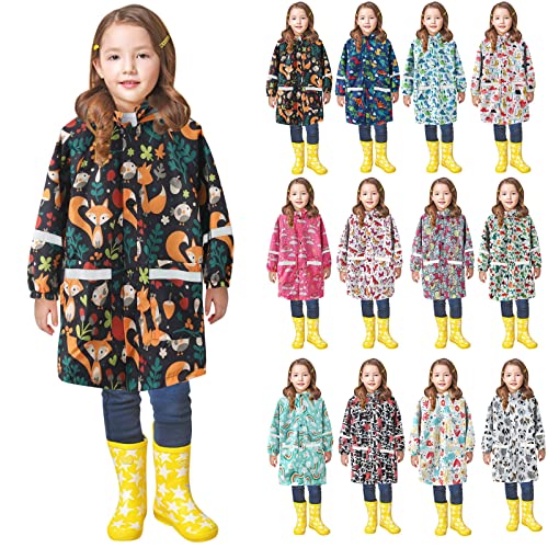 Dinosaurier Regenjacke Kinder Mädchen Junge mit Reflektierend Lang Regenmantel Wasserdicht Regen Jacke Kapuze Raincoat Süße Tierdruck Regenponcho (4-Orange, 10-11 Years) von Generic