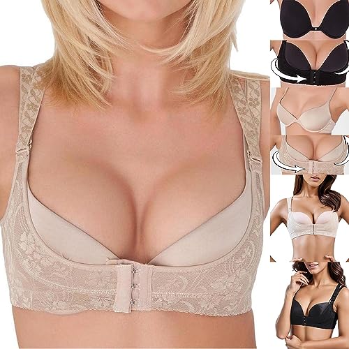 Dirndl BH Büstenhebe Push Up Büstenhalter Mieder ohne Silikon Geradehalter Bra Oktoberfest Balconett Halbschale Push up Bügel (Beige, L) von Generic