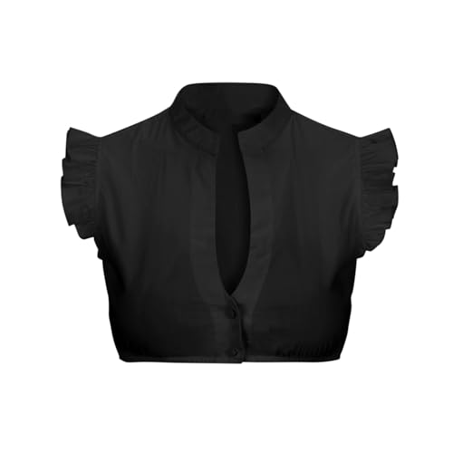 Dirndl Bluse Damen Spitze Flügelärmel Hochgeschlossen Trachtenbluse Weiß Elegante Dirndlbluse Mit Knopf Hollow Out Bavarian Oktoberfest Trachtenblusen von Generic