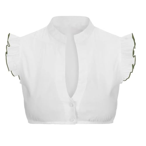 Dirndl Bluse Spitze Flügelärmel Hochgeschlossen Trachtenbluse Weiß Elegante Dirndlbluse Mit Knopf Hollow Out Bavarian Oktoberfest Für Damen Trachtenblusen von Generic