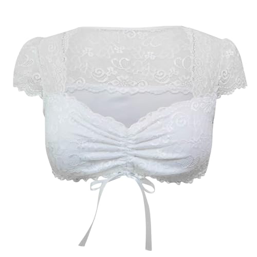 Dirndl Bluse Damen, Dirndl Bluse Damen Spitze Kurzarm Trachtenbluse Dirndlbluse Weiß Elegante Bavarian Oktoberfest Dirndlblusen für Damen Weiss Spitzen Tracht Blusen Trachtenblusen von Generic