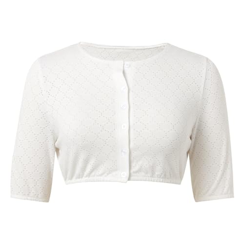Dirndl Bluse Damen Dirndlbluse Damen Langarm Spitze Dirndlblusen Kurzarm/Halbarm Rundhals mit Tasten Sexy Trachtenbluse Große Größen Elegant Weiß Spitzenbluse für Oktoberfest von Generic