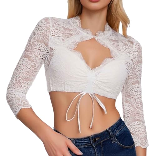 Dirndl Bluse Damen Dirndlblusen Elegante Halbarm Spitzebluse Dirndlbluse Weiß Trachtenbluse Kurzarm Tracht Blusen Oktoberfest Kostüm Dirndlblusen Blusenshirt Hemdbluse Große Größen von Generic