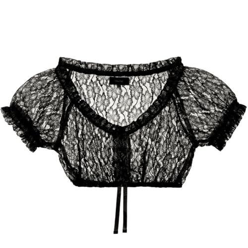 Dirndl Bluse Damen Flügelärmel - Dirndlbluse Spitze Kurzarm Hochgeschlossen Oktoberfest Kostüm Halbarm Dirndlblusen Elegante Spitzenbluse Spitze Trachten Oberteil Für Oktoberfest von Generic