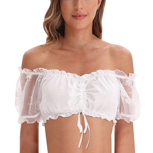 Dirndl Bluse Damen Flügelärmel - Dirndlbluse Spitze Kurzarm Weiß Flügelärmel Dirndl Dirndlbluse Halbarm Dirndlblusen Elegante Spitzenbluse Spitze Für Damen Oktoberfest Trachten Bluse von Generic
