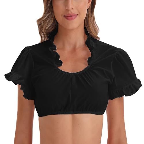 Dirndl Bluse Damen Flügelärmel - Trachten Dirndlbluse Weiß Weiß Flügelärmel Dirndl Dirndlbluse Dirndlblusen V Ausschnitt Trachtenbluse Stehkragen Spitze Schulterfrei Schwarze Bluse von Generic