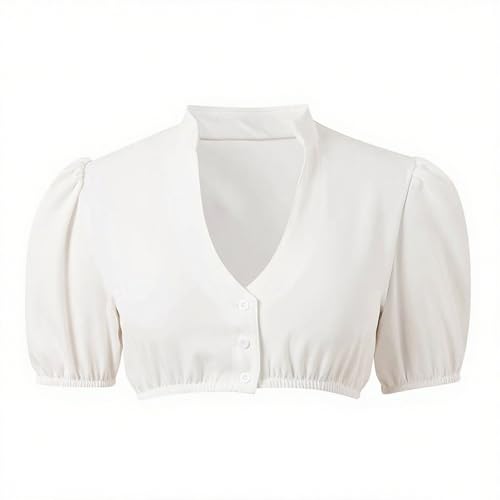 Dirndl Bluse Damen Flügelärmel - Trachtenbluse Weiß Dirndlbluse Hochgeschlossen Kurzarm Dirndlblusen V Ausschnitt Elegante Spitzenbluse Spitze Hollow Out Trachtenmi Tracht Bluse von Generic