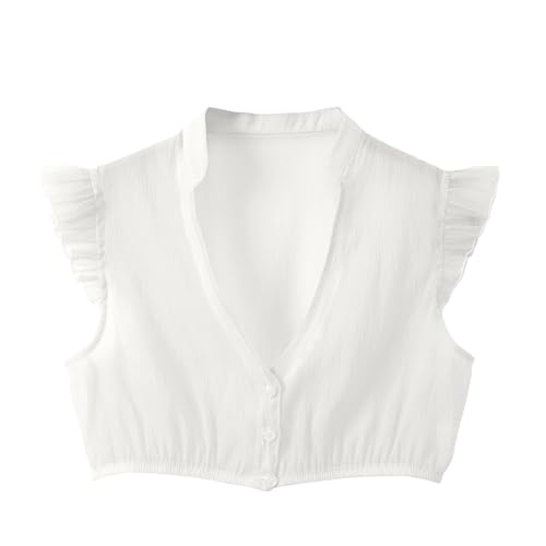 Dirndl Bluse Damen Flügelärmel Trachtenbluse Weiß Dirndlbluse Hochgeschlossen Kurzarm V Ausschnitt Bierbekleidung Elegante Stehkragen Trachten Oberteil für Oktoberfest Kostüm von Generic