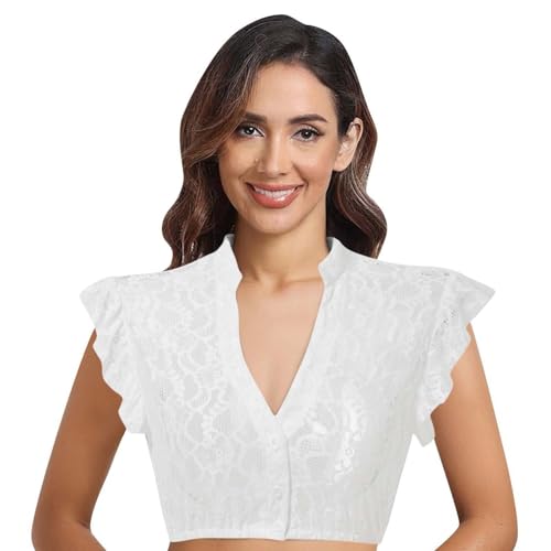 Dirndl Bluse Damen Flügelärmel - Trachtenbluse Weiß Dirndlbluse Weiß Flügelärmel Dirndl Dirndlbluse Halbarm Dirndlblusen Elegante Spitzenbluse Spitze Für Bayrische Tracht Oktoberfest von Generic