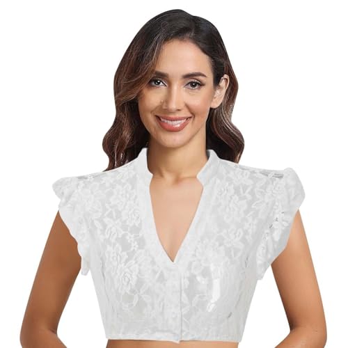 Dirndl Bluse Damen Flügelärmel - Trachtenbluse Weiß Dirndlbluse Weiß Flügelärmel Dirndl Dirndlbluse Halbarm Dirndlblusen Trachtenbluse Stehkragen Spitze Schulterfrei Schwarze Bluse von Generic
