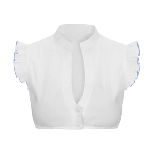 Dirndl Bluse Damen Kurzarm Baumwolle Trachten Trachtenbluse Spitze Weiß Flügelärmel Dirndl Dirndlbluse Hochgeschlossen Oktoberfest Kostüm Elegante Spitzenbluse Hollow Out Tracht Bluse (C Blue, M) von Generic