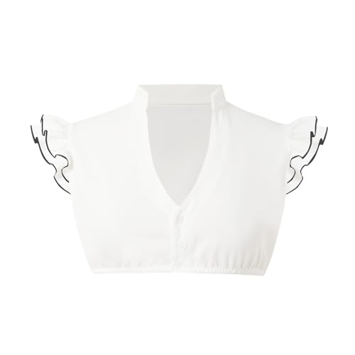 Dirndl Bluse Damen Kurzarm Baumwolle Trachten Trachtenbluse Spitze Weiß Flügelärmel Dirndl Dirndlbluse Hochgeschlossen Oktoberfest Kostüm Elegante Spitzenbluse Hollow Out Tracht Bluse (G-Black, M) von Generic