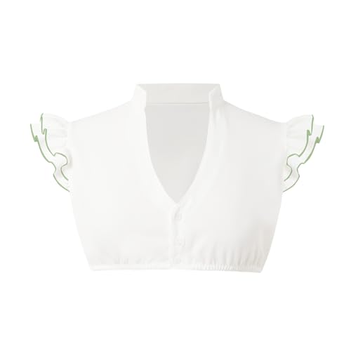 Dirndl Bluse Damen Kurzarm Baumwolle Trachten Trachtenbluse Spitze Weiß Flügelärmel Dirndl Dirndlbluse Hochgeschlossen Oktoberfest Kostüm Elegante Spitzenbluse Hollow Out Tracht Bluse (G-Green, S) von Generic