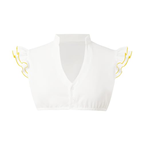 Dirndl Bluse Damen Kurzarm Baumwolle Trachten Trachtenbluse Spitze Weiß Flügelärmel Dirndl Dirndlbluse Hochgeschlossen Oktoberfest Kostüm Elegante Spitzenbluse Hollow Out Tracht Bluse (G-Yellow, S) von Generic
