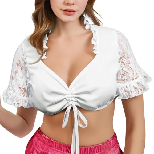 Dirndl Bluse Damen Kurzarm Trachten Dirndlbluse Weiß Weiß Flügelärmel Dirndl Dirndlbluse Halbarm Elegante Spitzenbluse Elegante Spitzenbluse Spitze Spitze Schulterfrei Schwarze Bluse von Generic