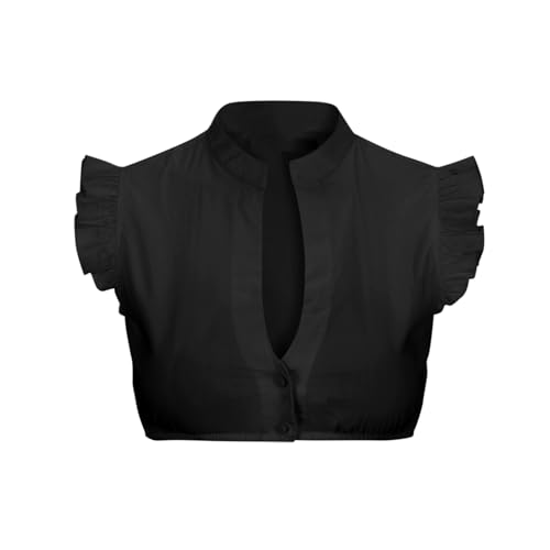 Dirndl Bluse Damen Schwarz Weiß - Dirndlbluse Flügelärmel Hochgeschlossen Lochspitze Trachtenbluse V Ausschnitt Dirndlblusen für Damen Kurzarm Bierfest Karneval Oktoberfest Outfit von Generic