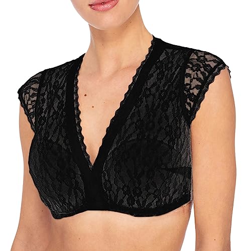 Dirndl Bluse Damen Spitze Ärmellos Dirndlbluse Trachtenbluse Transparent Crop Tops,Weich und Bequem,V Ausschnitt Tracht Bluse Weiß Schwarz Elegantes Spitzebluse für Oktoberfest von Generic