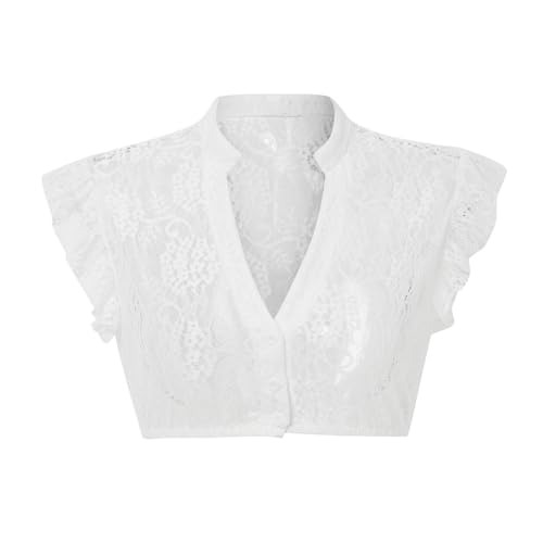 Dirndl Bluse Damen Trachten Trachtenbluse Flügelärmel Kurzarm Dirndlbluse Hochgeschlossen Oktoberfest Kostüm Elegante Spitzenbluse Spitze Dirndlblusen Hollow Out Trachtenmi Tracht Bluse von Generic