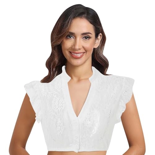 Dirndl Bluse Damen Weiß Baumwolle Trachten Trachtenbluse Weiß Flügelärmel Dirndl Dirndlbluse Dirndlblusen V Ausschnitt Elegante Spitzenbluse Spitze Spitze Schulterfrei Schwarze Bluse von Generic