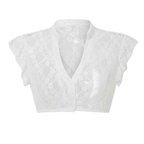 Dirndl Bluse Damen Weiß Dirndlbluse Hochgeschlossen Flügelärmel DirndlBlusen V Ausschnitt Trachtenbluse Trachten Kurzarm Oktoberfest Kostüm Elegante Spitzenbluse Spitze Schwarze (Zz0902B-White, S) von Generic