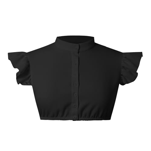 Dirndl Bluse Damen Weiß Dirndlbluse Hochgeschlossen Flügelärmel DirndlBlusen V Ausschnitt Trachtenbluse Trachten Kurzarm Oktoberfest Kostüm Elegante Spitzenbluse Spitze Schwarze Bluse (ZZZZ2-Black, S) von Generic