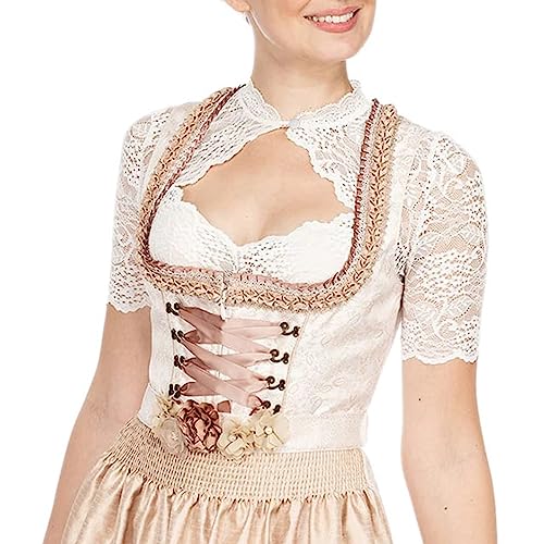 Dirndl Bluse Damen Weiß - Dirndlbluse Kurzarm DirndlBlusen V Ausschnitt Trachtenbluse von Generic