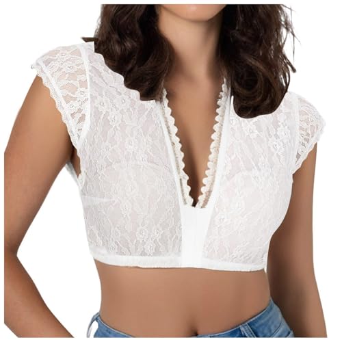 Dirndl Bluse Damen Weiß Trachten Dirndlbluse Weiß Flügelärmel Dirndl Dirndlbluse Halbarm Dirndlblusen Elegante Spitzenbluse Spitze Trachten Oberteil Für Oktoberfest von Generic