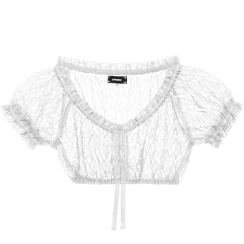 Dirndl Bluse Damen Weiß Trachtenbluse Weiß Dirndlbluse Hochgeschlossen Kurzarm Dirndlblusen V Ausschnitt Elegante Spitzenbluse Spitze Für Damen Oktoberfest Trachten Bluse von Generic