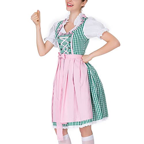 Dirndl Damen, Kurzarm Bluse Damen Dirndl Mini Oktoberfest Dirndl Für Damen Oktoberfest Outfit Midi Dirndl Schürze Spitze Beige Dirndlbluse Langarm Schwarz Linen Set Women (Grün,3XL) von Generic