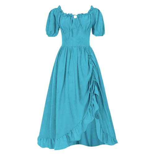 Dirndl Damen, Mittelalter Kleid Damen Lang Renaissance Mittelalterliches Kleider Elegant Kurzarm Viktorianisches Kleid Mittelalter Kleidung Damen Oktoberfest Karneval Festival Kostüm von Generic