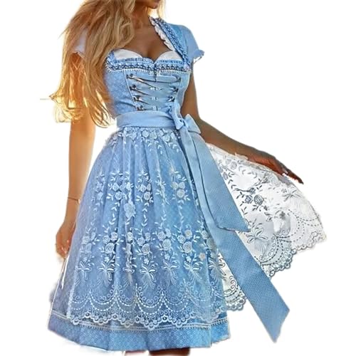 Dirndl Damen 3 Teilig - Trachtenkleid Damen Dirndlkleid Trachten Kleid + Dirndlbluse + Schürze Grosse Grössen Trachtenmode Dirndl & Dirndl-Sets für Frauen Mädchen Oktoberfest Outfit S-5XL von Generic