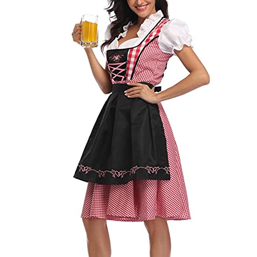 Dirndl Damen 3 Teilig - Trachtenkleid Dirndlkleid Trachten Kleid + Dirndlbluse+Schürze Grosse Grössen Dirndel Trachtenmode Dirndl & Dirndl-Sets für Frauen Mädchen Oktoberfest Outfit S-5XL von Generic