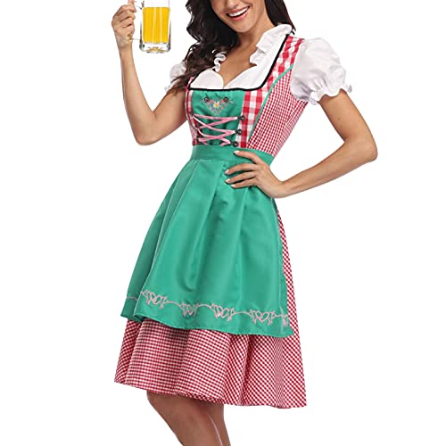 Dirndl Damen 3 Teilig - Trachtenkleid Dirndlkleid Trachten Kleid + Dirndlbluse+Schürze Grosse Grössen Dirndel Trachtenmode Dirndl & Dirndl-Sets für Frauen Mädchen Oktoberfest Outfit S-5XL von Generic