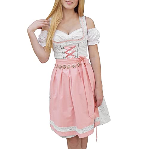 Dirndl Damen 3 Teilig - Trachtenkleid Dirndlkleid Trachten Kleid + Dirndlbluse+Schürze Grosse Grössen Dirndel Trachtenmode Dirndl & Dirndl-Sets für Frauen Mädchen Oktoberfest Outfit S-5XL von Generic