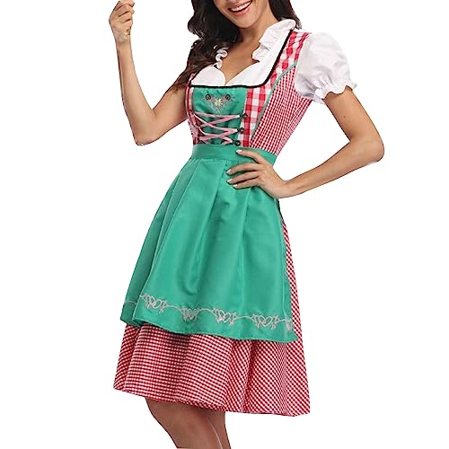 Dirndl Damen Dirndl Damen Midi Dirndl Lang Günstig Elegante Oktoberfest Kostüm Trachtenkleid Damen Bavarian Kostüm Spitze Dirndl GroßE Größen Oktoberfest Damen Outfit Cosplay (3-Green, XXL) von Generic
