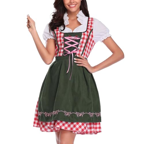 Dirndl Damen Große Größen,Trachtenmode Trachtenkleid Midi 3 Teilig für Damen Dirndl Kleid+Dirndlbluse+Dirndlschürze,Elegant Dirndlkleid Knielang Dindelbkleid Schlicht Oktoberfest Dress Outfit S-5XL von Generic