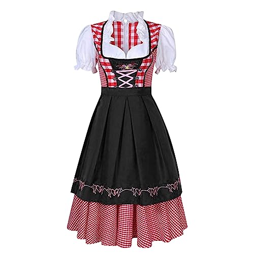 Dirndl Damen Hochgeschlossen - Trachtenkleid Damen Midi Oktoberfest Damen Outfit Trachten Kleid Dirndlschürze Dirndl & Dirndl Sets für Frauen Teenager Mädchen Cosplay Karneval Halloween Kostüm von Generic