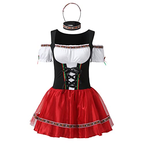 Dirndl Damen Kurz,Oktoberfest Dirndlkleid Damen,Trachtenkleid Damen Sexy Mini Trachtenrock Trachtenmode Kleid Dirndl Set Teenager Mädchen Cosplay Party Karneval Oktoberfest Kostüm von Generic