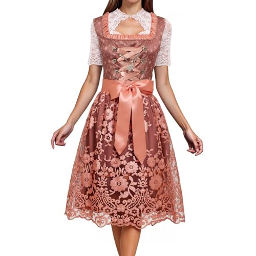 Dirndl Damen Midi, Dirndlkleid Damen Modern Schwarz Trachtenkleid Dirndlschürze Elegant Tracht Dirndl Kleid Trachtenmode Bayerisches Kostüm für Oktoberfest Karneval S - 5XL von Generic