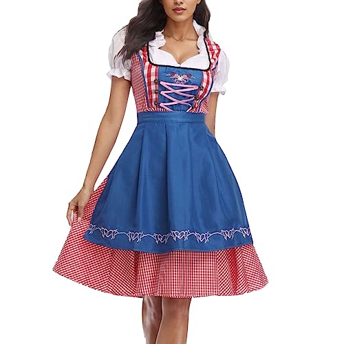 Dirndl Damen Midi, Große Größen Rosa Trachtenkleid Damen mit Blau Schürzen Dirndlkleid Damen Bayerisches Kleid Trachtenmode Trachtenrock Dirndlkleider Trachtenkleider Oktoberfest Outfits von Generic