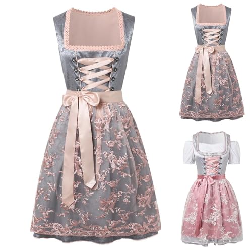 Dirndl Damen Midi, Rosa Trachtenkleid Bayerisches Kleid Dirndlkleid Damen Trachtenrock Trachtenmode Trachtenrock Dirndlkleider Trachtenkleider für Oktoberfest Outfits von Generic